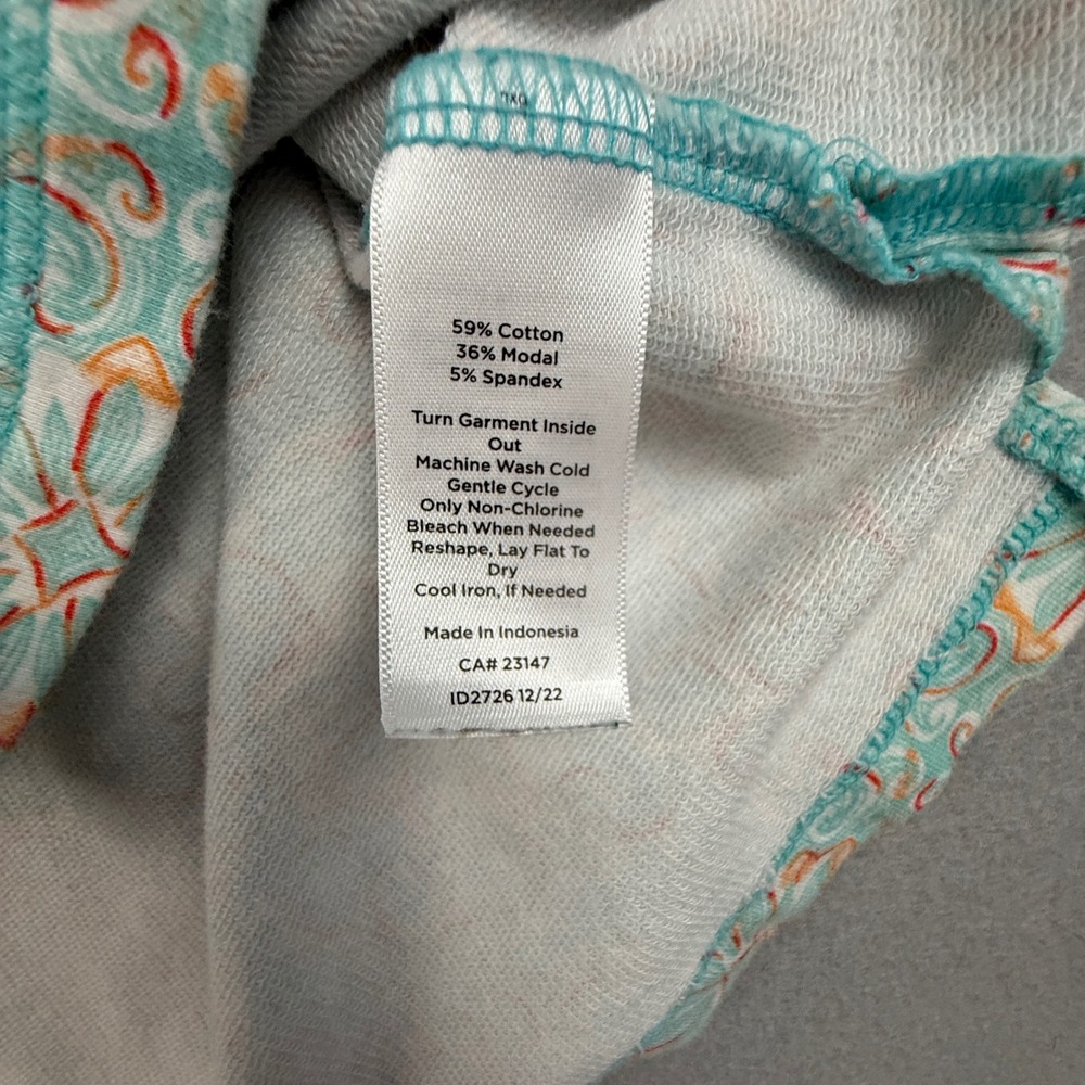 T by Talbots Dress Women's Large Petite Cap Sleeve Jersey Medallion Scroll Teal - Picture 7 of 10